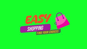2D Animation of Easy Shopping Banner Text on Green Screen Background, Perfect for Online Store Promotions, Ads, and E-commerce Content in 4K video