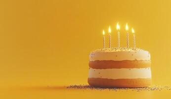 A yellow cake with candles on top photo