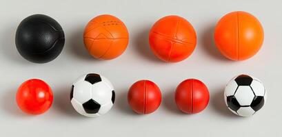 A group of different colored soccer balls photo