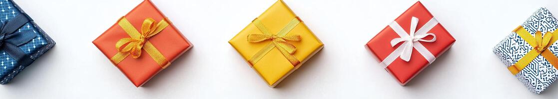 Colorful Gift Boxes Arranged in a Row photo