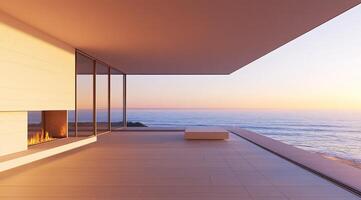 Modern beachfront patio at sunset photo