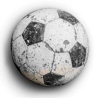An old soccer ball is shown on a white background photo