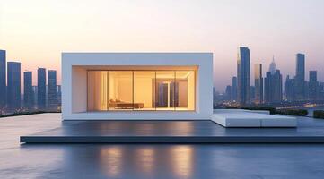 Modern rooftop home overlooking city skyline photo
