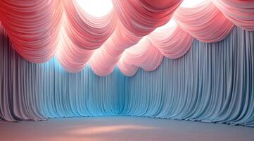Soft, draped fabrics in light pink and light blue photo