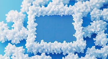 Fluffy white clouds frame a vibrant blue space photo