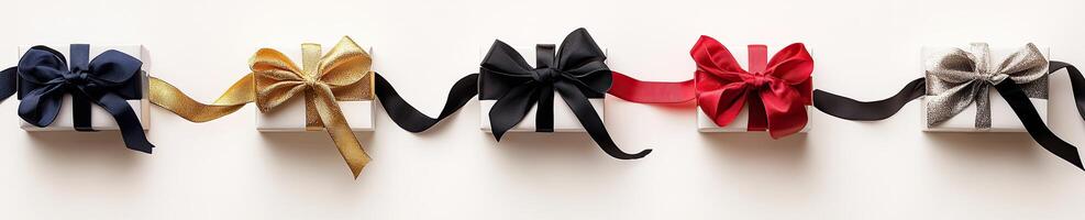 Festive Gift Boxes with Assorted Ribbons photo