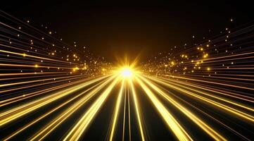 Golden pathway to the future. A vibrant, golden light streaks across a dark background, evoking a sense of speed and progress photo
