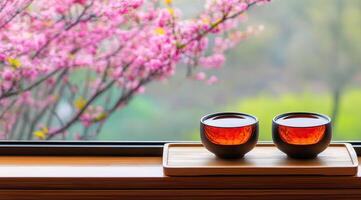 Tranquil tea-time by the window photo
