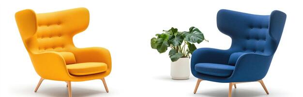 Modern wingback chairs in vibrant hues photo