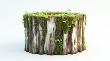 Rustic wooden planter, moss-covered photo