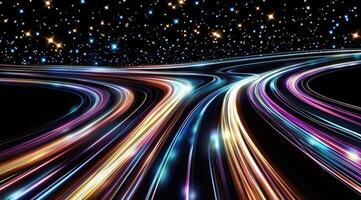 Cosmic highway of vibrant light trails photo