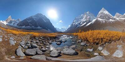 A 360 - view of a mountain stream and rocks photo