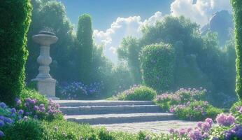 Sun-drenched garden path photo