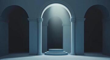 Grand arched hall with pedestal photo