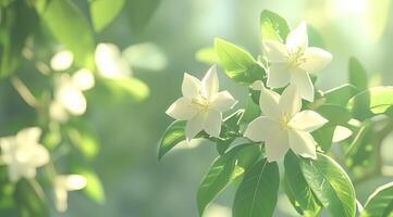 Delicate white blossoms in sunlight photo