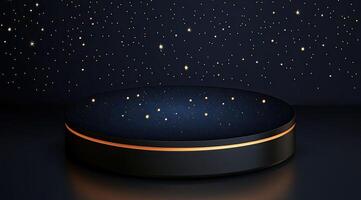 Dark, circular podium with golden accents photo