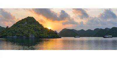 Sunset over Islands and Boats photo