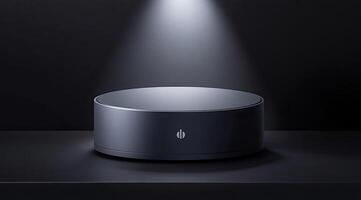 Dark, sleek, round podium photo