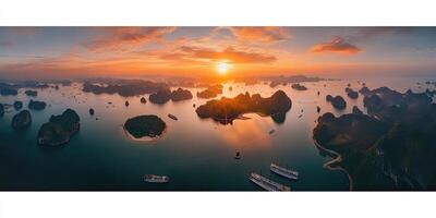 Sunrise over a tranquil bay photo
