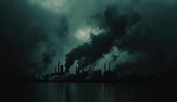 Industrial pollution at dusk photo