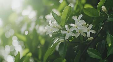 Delicate white flowers in lush greenery photo