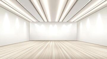 Empty room with white walls and wooden floor photo