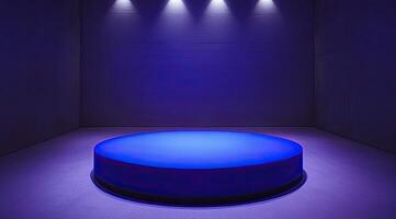 Empty, round, blue stage photo