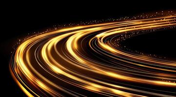 Abstract golden light trails curving in concentric circles photo