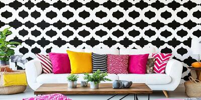 Stylish living room with a bold geometric pattern photo
