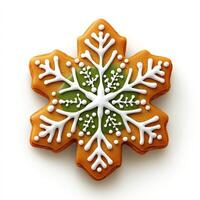 Gingerbread snowflake cookie, intricate icing design photo