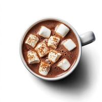 Hot chocolate with marshmallows in a mug on a white background photo