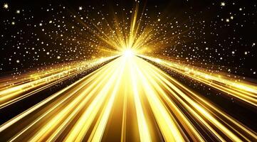 Golden pathway of light bursts through the night photo