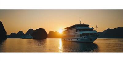 Sunrise cruise on tranquil waters photo