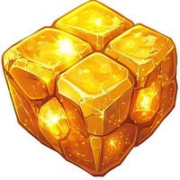 Golden cube of glowing gems photo