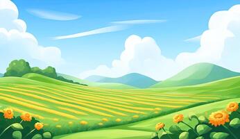 Vibrant, rolling hills, farmland, summer landscape photo