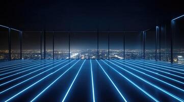 Futuristic city rooftop view at night photo