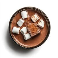 Hot chocolate with marshmallows in a bowl on a white background photo