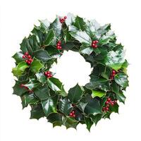 Circular Christmas wreath with holly leaves and berries photo
