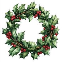 Circular holly wreath, festive and detailed photo