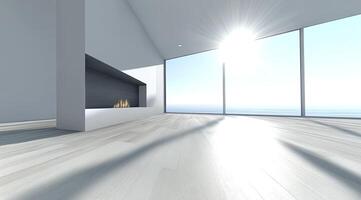 Modern, sun-drenched interior with expansive ocean views photo