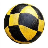 Vintage soccer ball, yellow and black checkered design photo