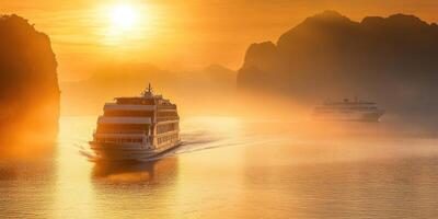 Sunrise Cruise Through Misty Mountains photo