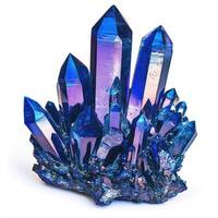 A blue crystal cluster with purple and blue crystals photo