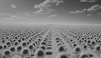 Monochromatic sunflower field stretching to horizon photo