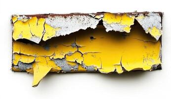 Faded, peeling yellow metal plate photo
