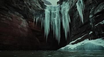 Icy Waterfall in a Canyon photo