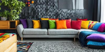 Colorful sectional sofa in a modern living room photo