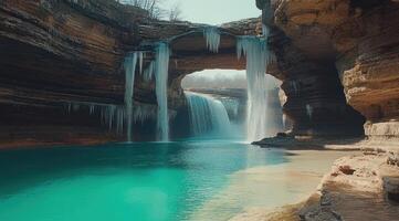 Frozen Waterfall in a Cave photo