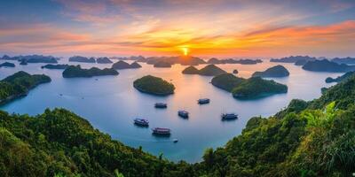 Sunset over a tranquil archipelago photo