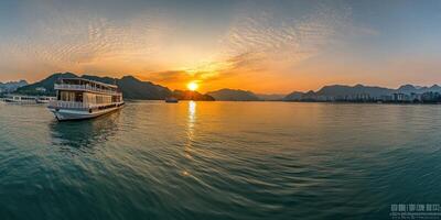 Serene Sunset Cruise on a Calm River photo